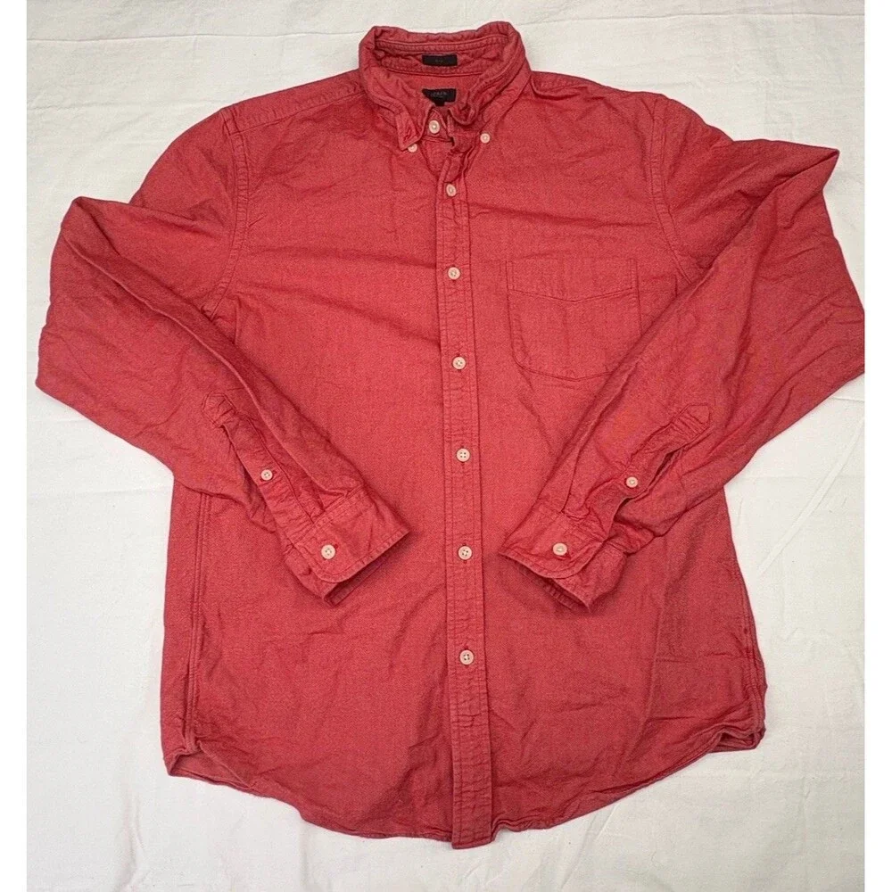 J Crew Oxford Shirt Mens Medium Pink Slim Fit 100% Cotton Pocket Long Sleeve